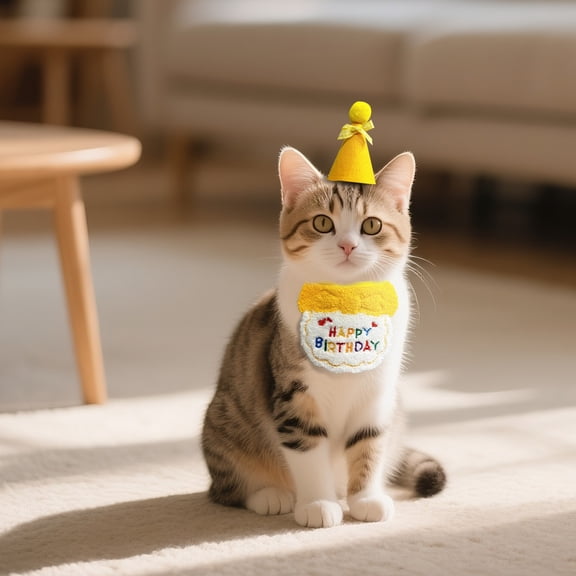 Pet Birthday Decoration Set, 1 Hat & 1 Bib Scarf For Dogs Cats, Festive Accessory With Cone Hat Bow & 'Happy Birthday' Embroidered Bib For Birthday Parties Celebrations Events