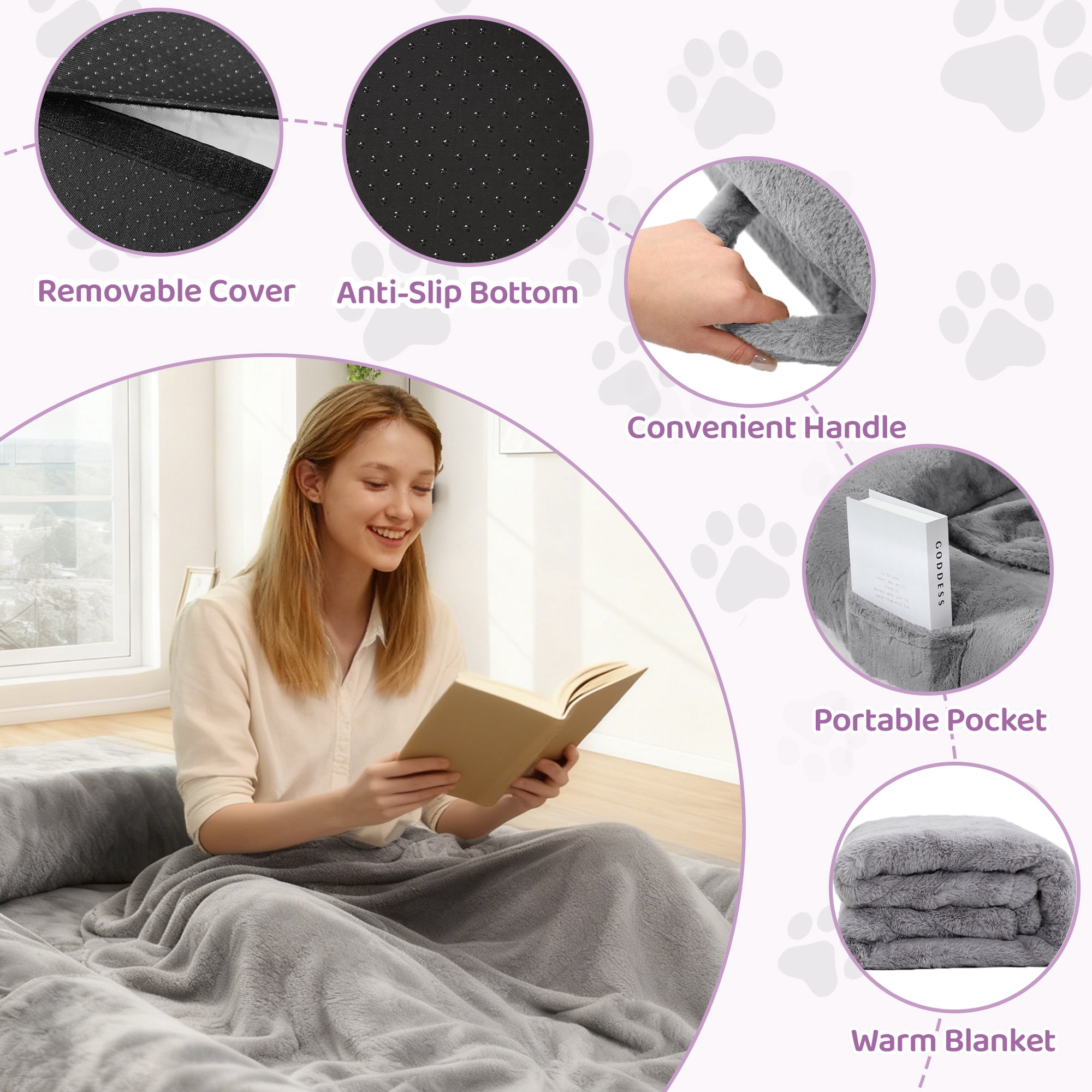 Melocadol Human Dog Bed for Adult, 71"x40"x10" Fits You & Pets, Orthopedic Foam, Washable Faux Fur, Removable Cover, Light Grey