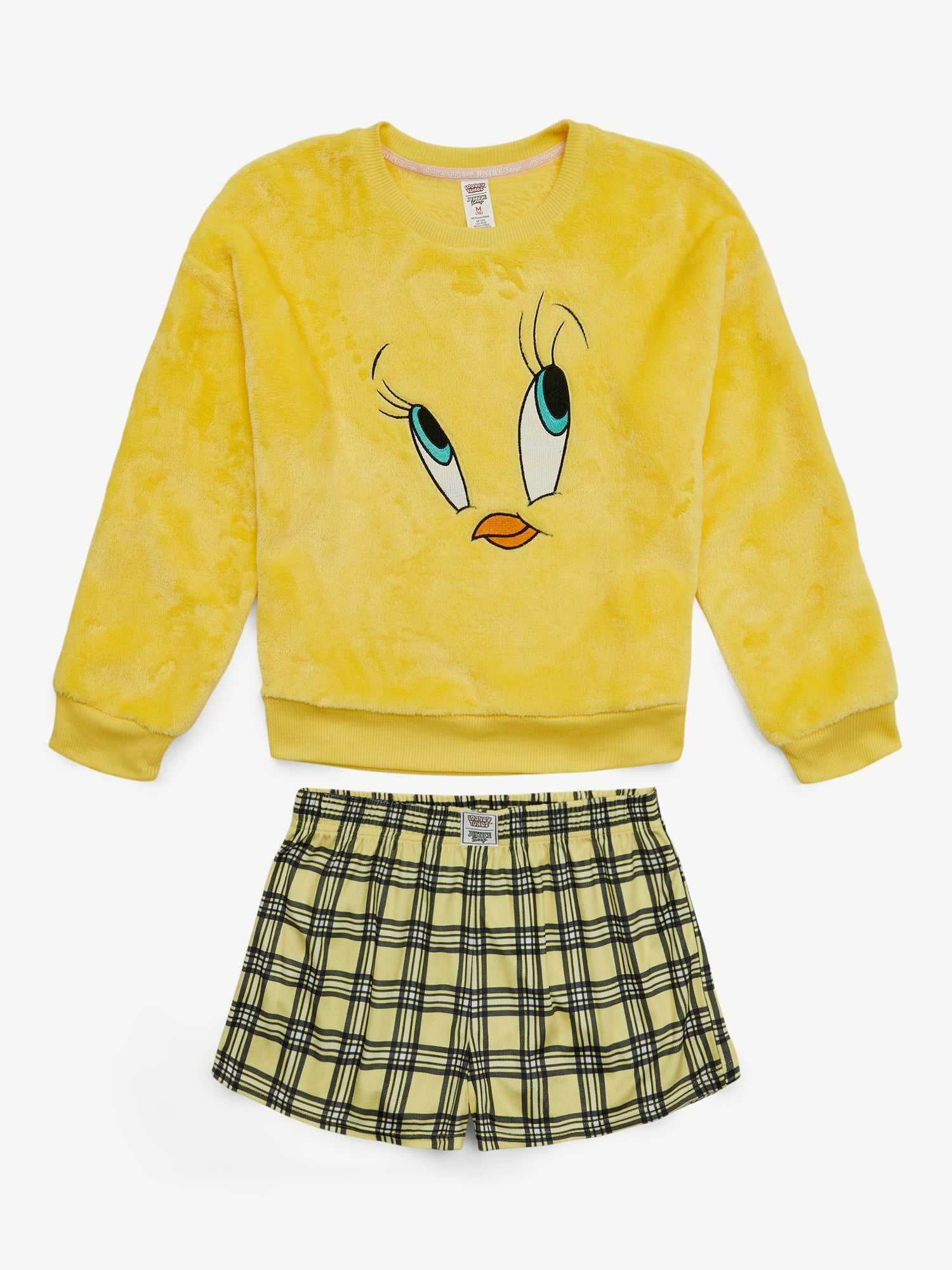 Looney Tunes X Justice Girls Long Sleeve Sleep Top and Shorts, 2-Piece, Sizes 5-18