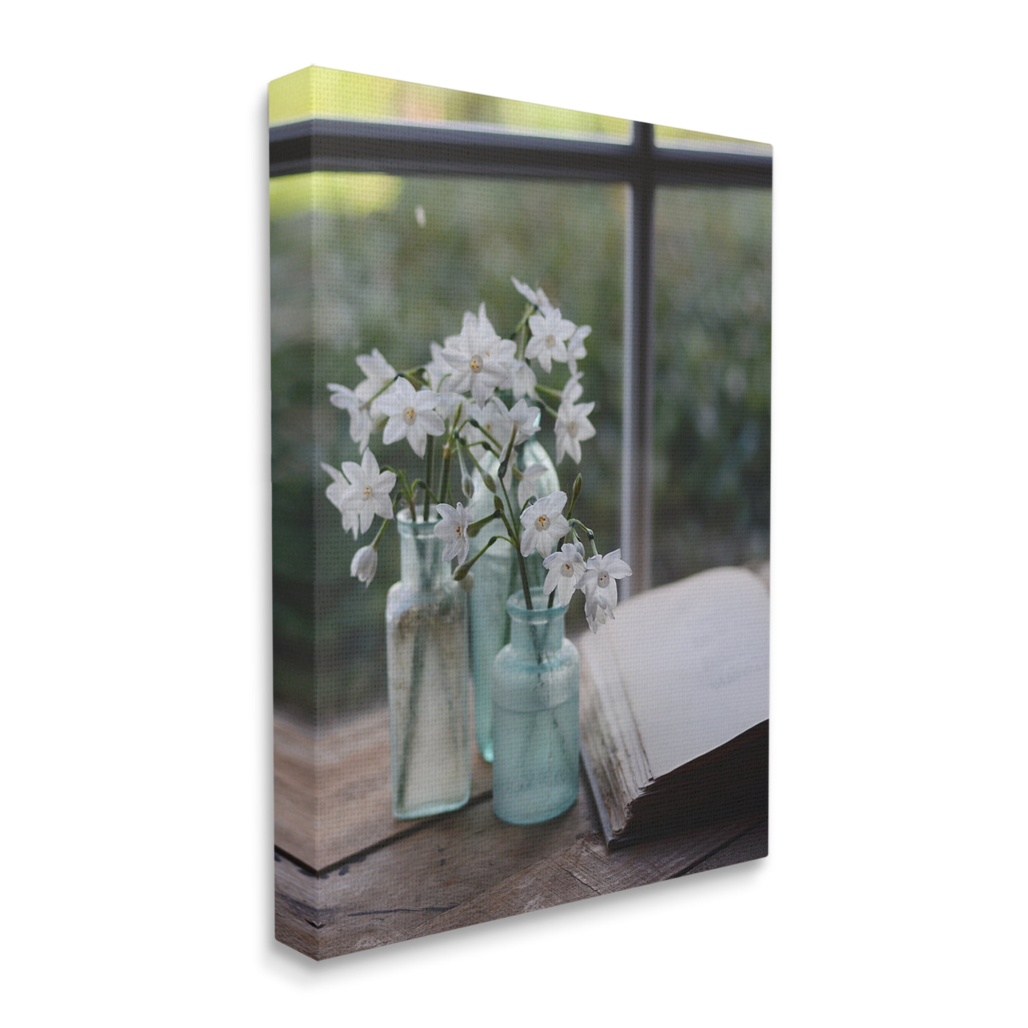 Stupell Industries Delicate White Flowers Cottage Window Book Pages Photograph Gallery Wrapped Canvas Print Wall Art, Design by Claire Brocato