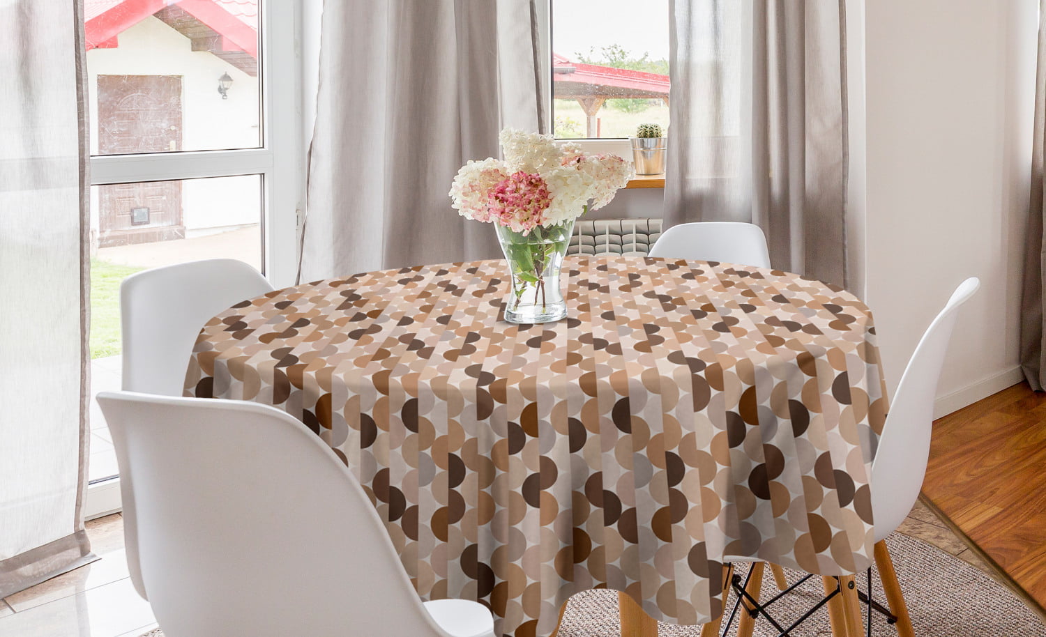Abstract Round Tablecloth, Semicircles or Half Round in Brown Tones