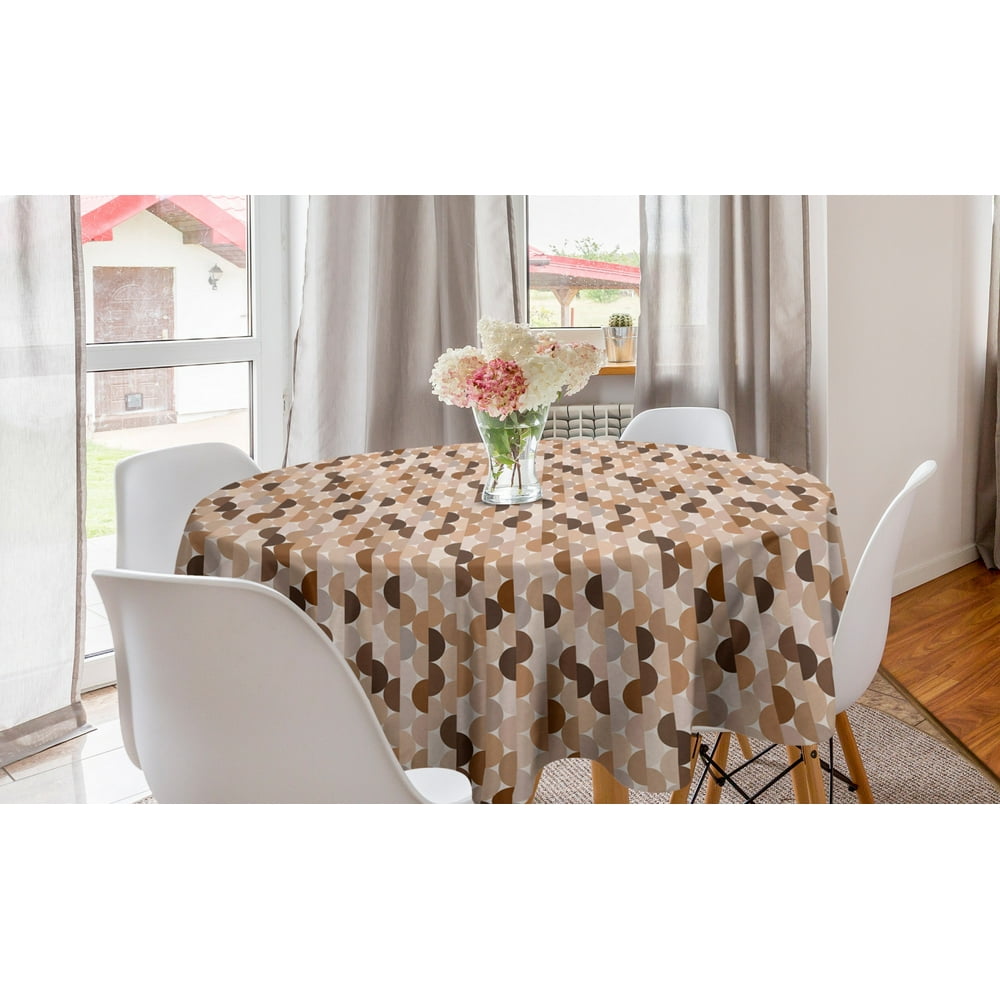 Abstract Round Tablecloth, Semicircles or Half Round in Brown Tones