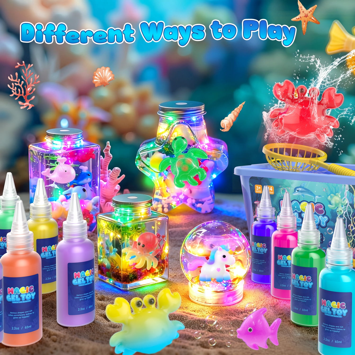 Huge Wave 20 Colors Magic Fairy Water Gel Toy Kit for Kids, Creative Water Gel Kit with 20 Magic Gels & 8 Molds, STEM Birthday Gift for Girls Ages 3-8