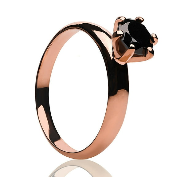 Solitaire Wedding Ring,Rose Gold Wedding Ring,Titanium Wedding Ring,Ladies Ring,Black CZ Ring