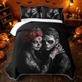 thumbnail image 2 of Erosebridal Halloween Sugar Skull Couple Twin Quilt Set, Spooky Red Rose Twin Coverlet Set for Boys Girls, Black Red Grey, 2 Pieces 1 Bedspread and 1 Pillowcase, 2 of 7