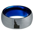 thumbnail image 2 of Tungsten Idaho The Gem State Band Ring 8mm Men Women Comfort Fit Blue Dome Brushed Gray Polished, 2 of 4