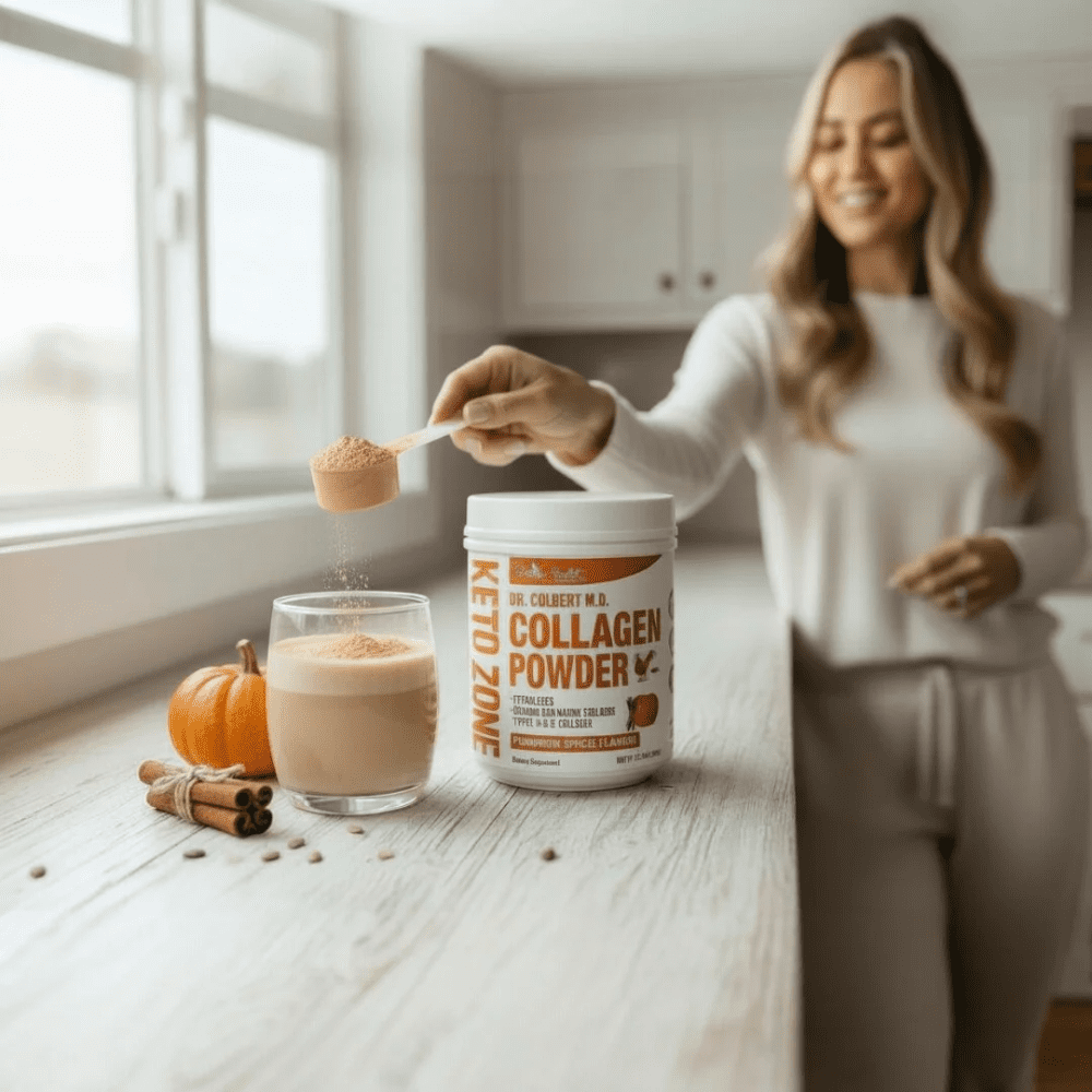 Dr. Colbert MD Hydrolyzed Collagen Powder | Pumpkin Spice | Divine Health | Type I, II, III Chicken & Marine | Hair, Skin & Nails | Recommended in Keto Zone | 630g | 30 Servings