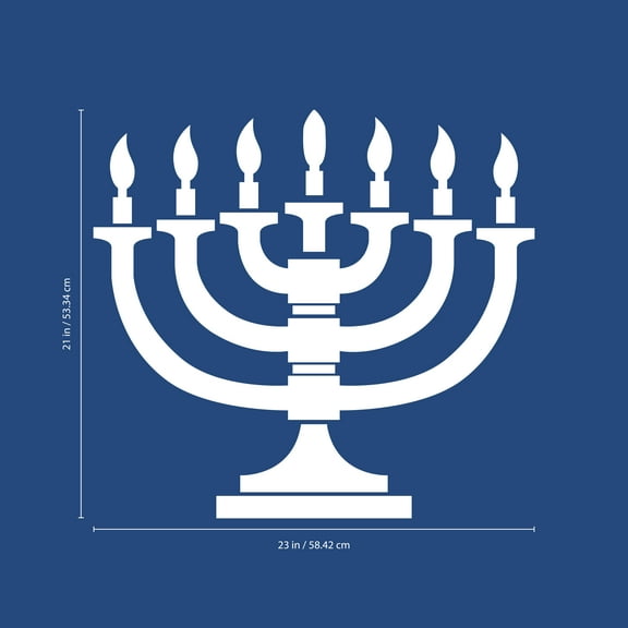 Vinyl Wall Art Decal - 7 Menorah Candles - 21" x 23" - Jewish Holiday Candelabrum Decoration Sticker - Indoor Outdoor Home Office Wall Door Window Bedroom Workplace Decor Decals (21" x 23"; White)