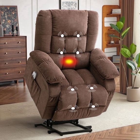JMYMRY Power Lift Recliner Chair, Classic Manual Recliner Chair with Overstuffed Arms and Back, Remote Control Single Sofa,Brown