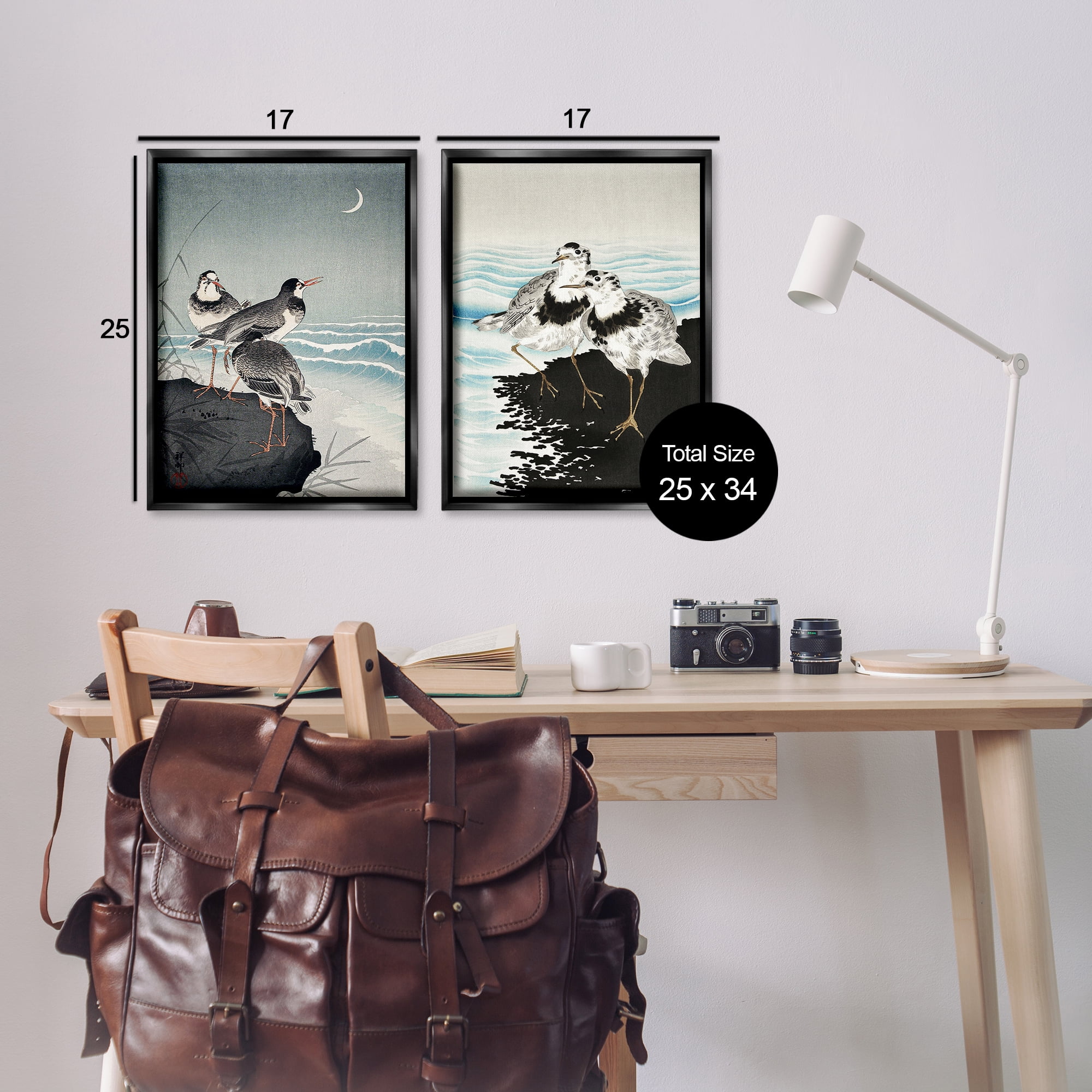 Stupell Industries Sea Birds Under Moon Animals Painting Black Floater Framed Canvas Art Print Wall Art, 17 x 25, Set of 2