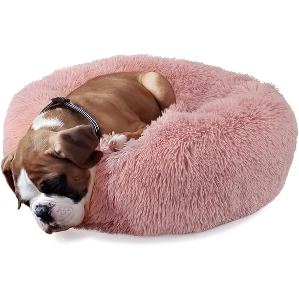 Cama para perros cómoda, redonda, suave, lavable, cojín para gatos, camas para mascotas para perros pequeños y medianos (rosa)