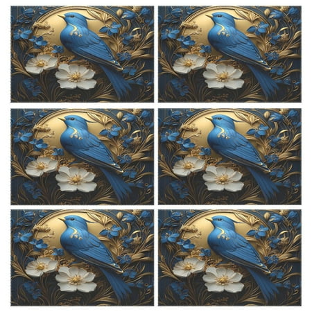 

Ryvnso Placemats Set of 6 3d Bird Blue Flower Dining Mats Heat-Resistant Non-Slip Washable Table Mat