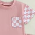 thumbnail image 5 of Boys Summer Outfits Toddler Baby Boy Summer Clothes Plaid Patchwork Short Sleeve T Shirt Tops and Stretch Shorts Boy Outfit, 5 of 6