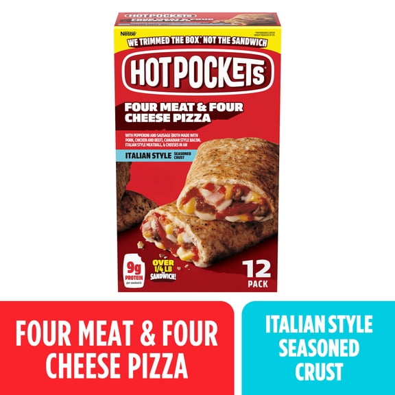 Hot Pockets Frozen Snacks, Four Meat and Four Cheese, Italian Style Seasoned Crust Sandwich, 51 oz, 12 Pack (Frozen)