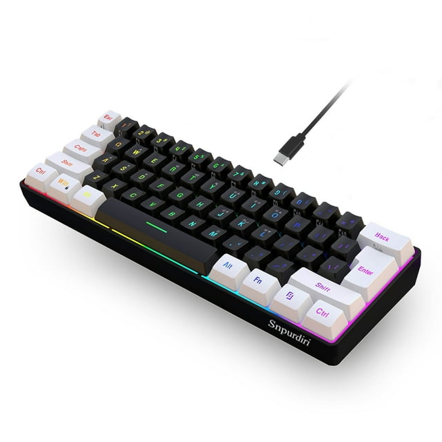 Snpurdiri 60% Wired Gaming Keyboard Small Rgb Backlit Membrane Gaming Keyboard Ultra-Compact Mini Waterproof Keyboard For Pc Computer Gamer White And Black