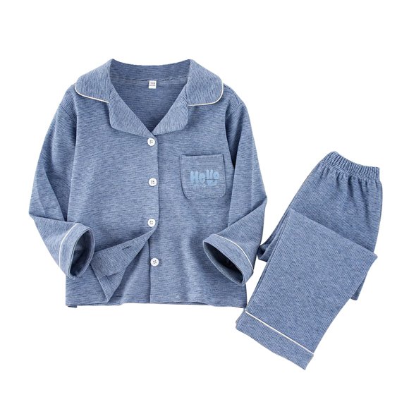 Kids Girls Boys Pajamas Set Pj'S Long Sleeve Button Down Fleece Winter Warm Sleepwear Loungewear Girls Sleepwear & Robes Blue 90/1 Y—2 Y