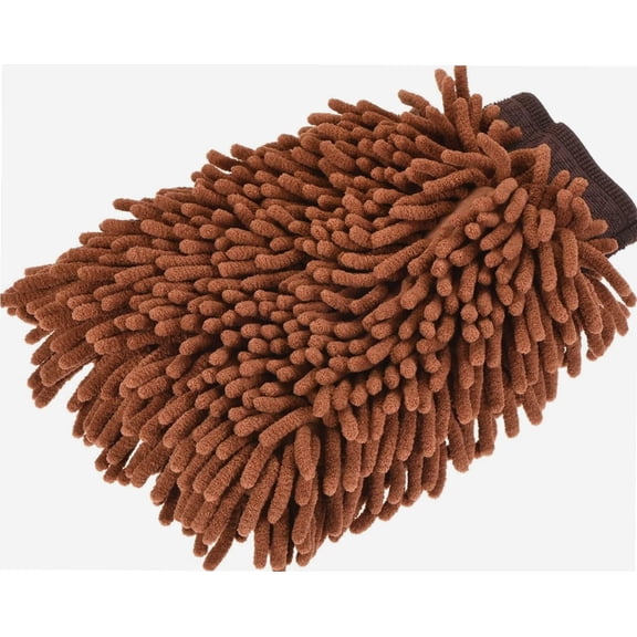 Microfiber Chenille Wash Mitt - Double Side Reusable Gloves for Cleaning, Scratch-Free, Apply to Car Cleaning, Kitchen (9.84 x 6.69'', Brown)