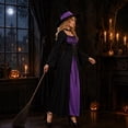 thumbnail image 4 of Witch Costume for Women, Purple and Black Floor-Length Dress with Pointed Collar, Adult Halloween Outfit for Masquerade and Stage Performance, Black and Purple, Size S, 4 of 6