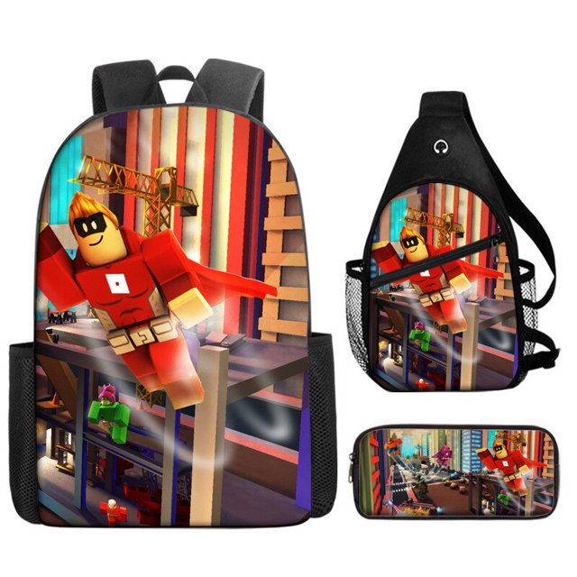 Conjunto de tres piezas de ROBLOX Roblox My Virtual World, mochila escolar para estudiantes de primaria y secundaria, estuche para lápices