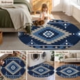 thumbnail image 5 of Blue Boho Round Area Rug 3 FT, Small Kitchen Bathroom Mats, Aztec Southwest Abstract Geometric Motifs Washable Indoor Outdoor Throw Runner Carpet Non-Shedding Doormat for Table Shower Sofa Entryway, 5 of 8