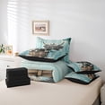 thumbnail image 5 of Manfei 3D Rustic Cattle Bedding Comforter Set 7pcs for Teens, Cyan Wooden Plank King Bedding Sets, Fashion Groovy Flower Reversible Bed Sheets, Lightweight Room Decor, 5 of 7