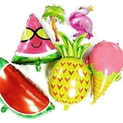 AnooDeel 6 pcs Fruit Mylar Balloons, 25inch Giant Pineapple Balloons Watermelon Balloons Glasses Ice Cream Helium Foil Balloons for Hawaii Party Luau Balloons Summer Beach Party supplie Decorations