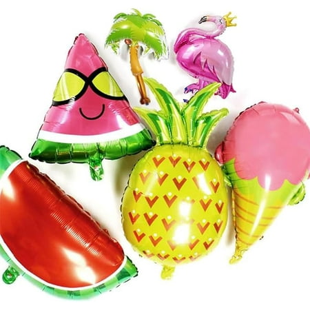 AnooDeel 6 pcs Fruit Mylar Balloons, 25inch Giant Pineapple Balloons Watermelon Balloons Glasses Ice Cream Helium Foil Balloons for Hawaii Party Luau Balloons Summer Beach Party supplie Decorations