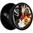thumbnail image 2 of Body Candy 00 Gauge Colorful Trippy Cat Black Acrylic Saddle Plug Set of 2pc, 2 of 4