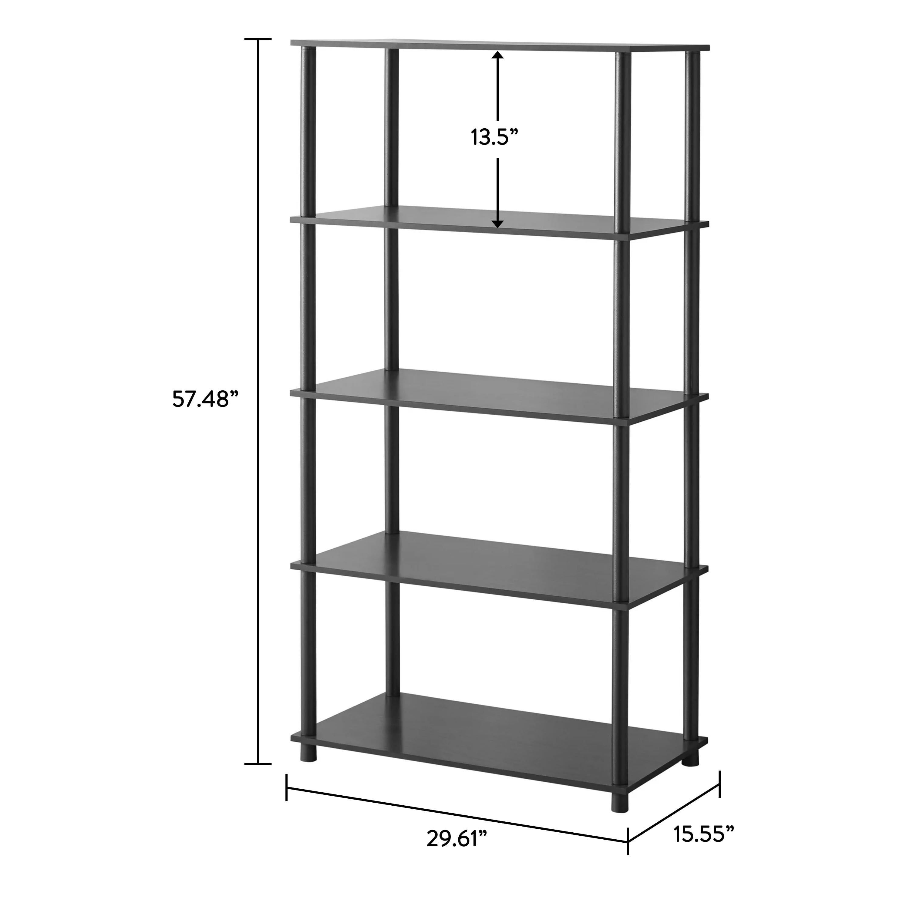 Mainstays No Tools 5-Shelf Bookcase, True Black Oak