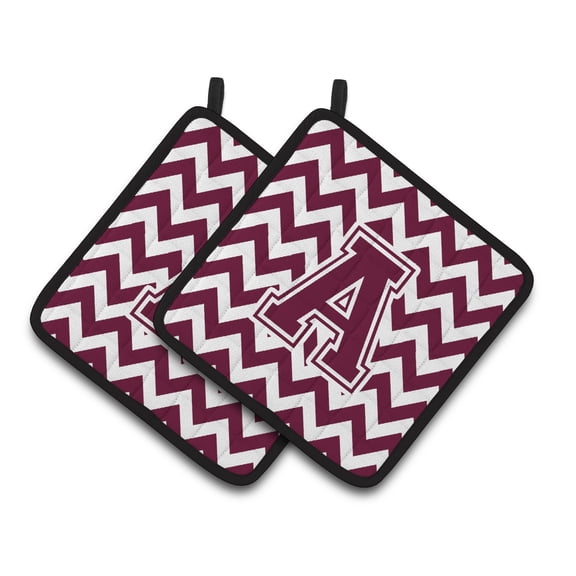 Letter A Chevron Maroon and White Pair of Pot Holders