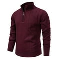 thumbnail image 3 of Mens Sweater Quarter Zip Pullover Casual Knit Cotton Long Sleeve Mock Neck Sweaters Wine XL, 3 of 5