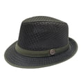 thumbnail image 4 of OOOUM Men Mesh Fedora Hat Solid Band Decor Breathable Straw Hat Lightweight Travel Beach Vacation Sun Hat Green, 4 of 5