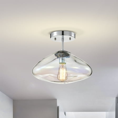 Einar 13.8 in. 1-Light Indoor Chrome Finish Semi-Flush Mount Ceiling Light with Light Kit