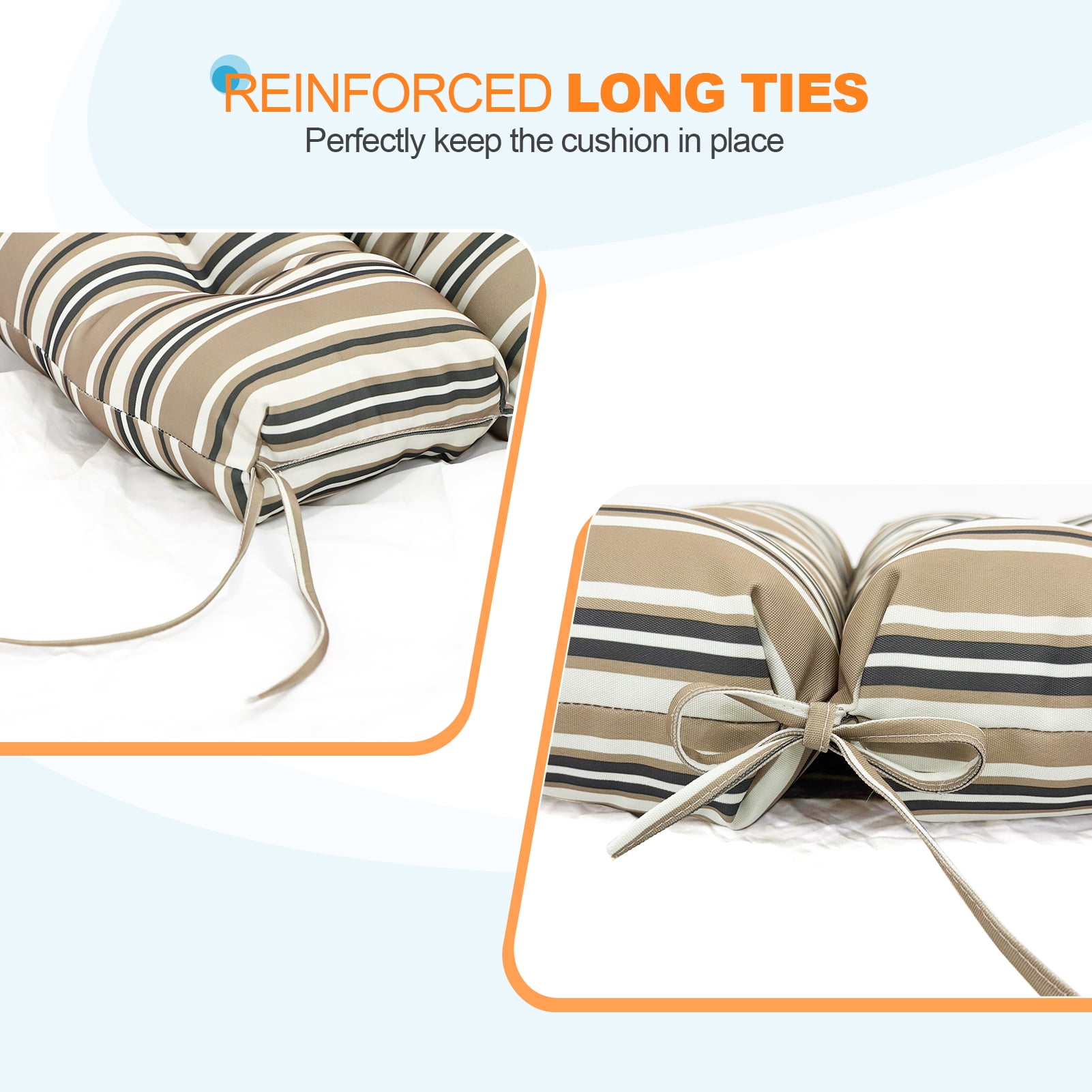 EAGLE PEAK Tufted Outdoor/Indoor Seat/Back Chair Cushions, Set of 2, 42'' x 21'', Beige Stripe