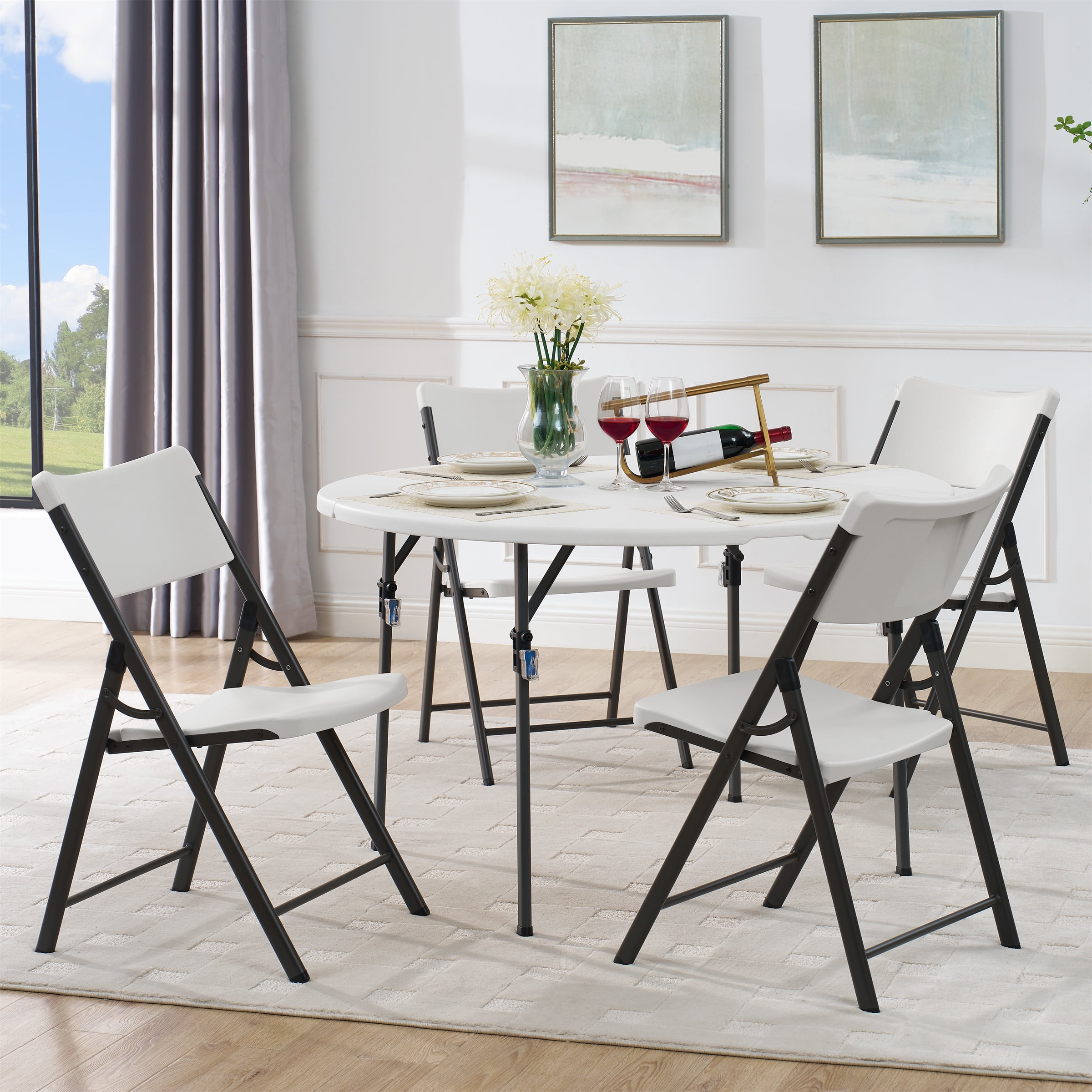 Mainstays 4 Foot Fold-in-Half Round Plastic Table, Indoor Outdoor, White
