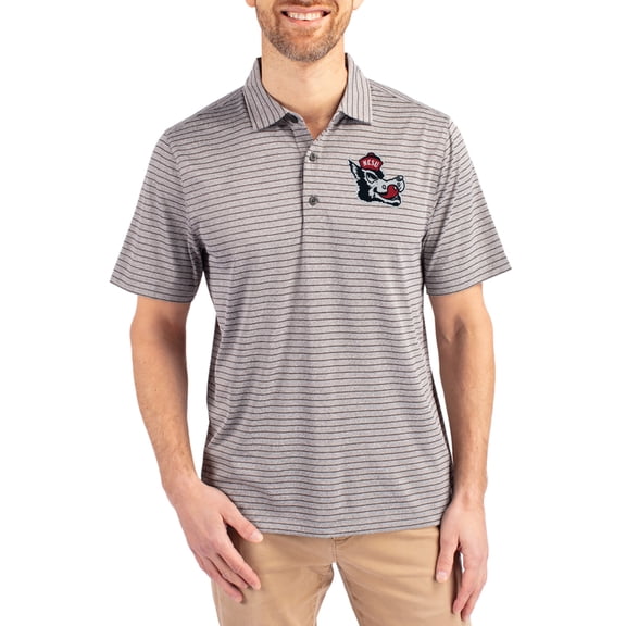Men's Cutter & Buck Heather Gray NC State Wolfpack Forge Eco Heather Stripe Stretch Recycled Polo