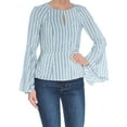 thumbnail image 2 of BAR III $60 Womens New 1160 Blue Striped Bell Sleeve Keyhole Casual Top L B+B, 2 of 3