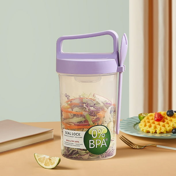 Taza de Avena para Desayuno (Para Preparar Durante La Noche), Taza Hermética, Taza Portátil para Ensalada con Cuchara, Taza para Yogur, Taza para Cereales, Vaso de Viaje