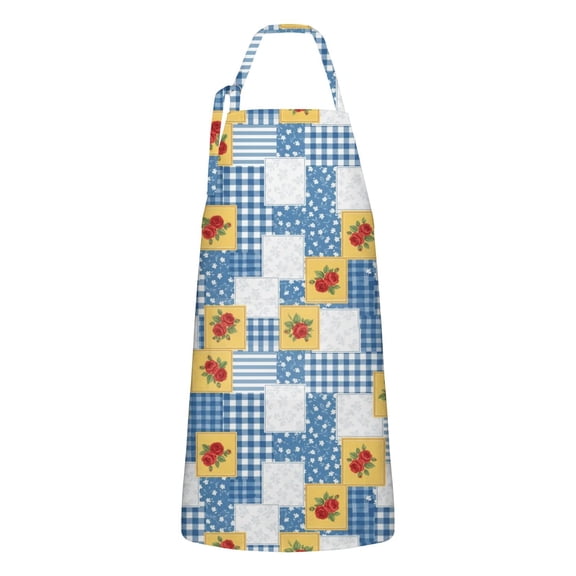 Pioneer Flower Floral Print Pattern Apron for Women and Men, Cotton Linen Waterproof with Pockets, Adjustable, 33x27 Inch for Kitchen, Gardening, BBQ, Salon