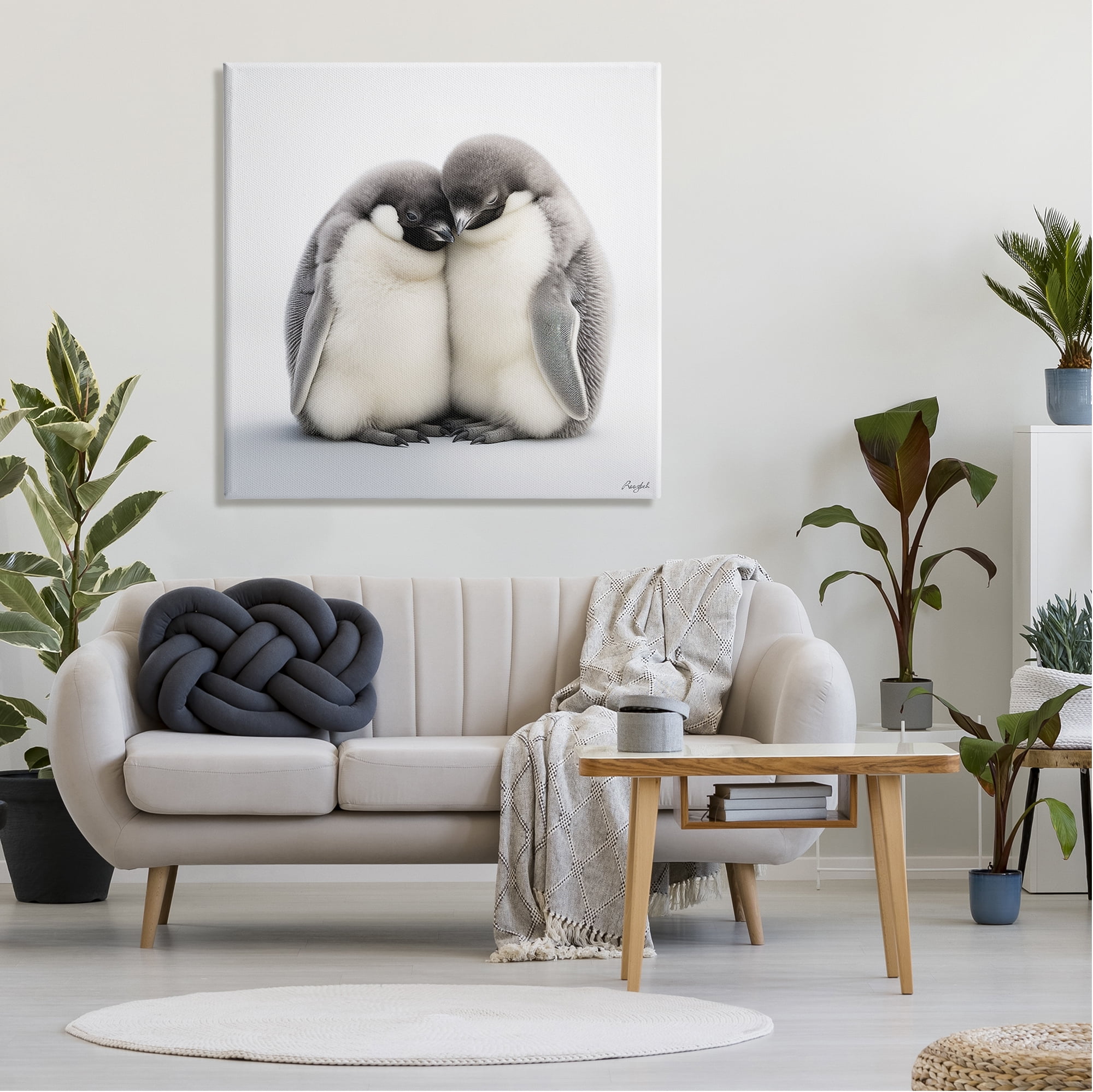 Stupell Industries Cuddling Penguin Duo Animals & Insects Painting Gallery Wrapped Canvas Art Print Wall Art, 36 x 36