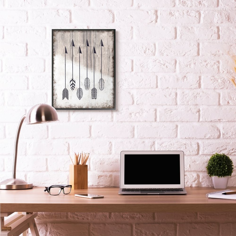 Tribal Arrow Feather Pattern Black And White Design XXL Framed Giclee Texturized Art by Ziwei Li