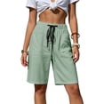 thumbnail image 4 of Yteetum Women's Bermuda Shorts Summer Elastic Waist Drawstring Knee Length Shorts Casual Solid Loose Fits Lightweight Comfy Workout Shorts, 4 of 7