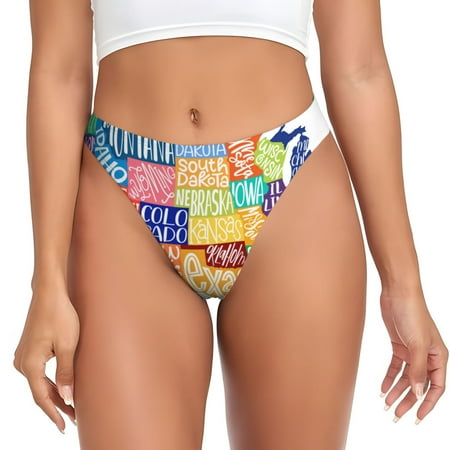 Adobk USA MAP Print Seamless Women Underwear Thongs No Show Ladies Thong No Line Breathable Comfortable Panties Undies for Women-Large