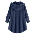 thumbnail image 5 of jsaierl Womens Button Plush Tops Fleece Fuzzy Cat Ear Hooded Loose Cardigan Sweatshirt Solid Color Coat Jacket, 5 of 5