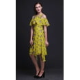 thumbnail image 3 of Bimba Bird Printed Womenâ€™s Ruffle Front Cold Shoulder Swing Shift Dress-Medium, 3 of 6