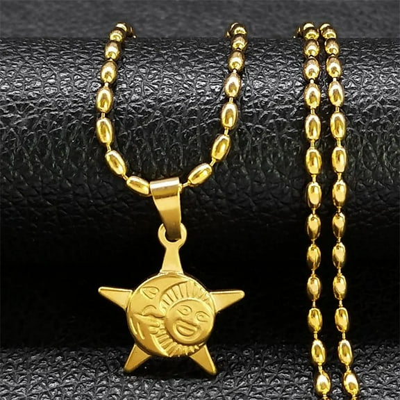 Elegant Star Moon Fashion Pendant Necklace Women Vintage 14K Yellow Gold Clavicle Chain Fashion Choker Necklaces Jewelry Gifts