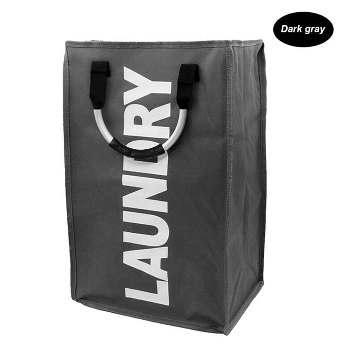 Kudosale Foldable Canvas Laundry Bag with Handles, Dark Gray