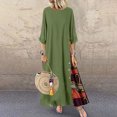 thumbnail image 2 of European and American Autumn Vintage Flower Round Neck Contrast Button Stitching Seven-point Sleeve Dress, 2 of 6