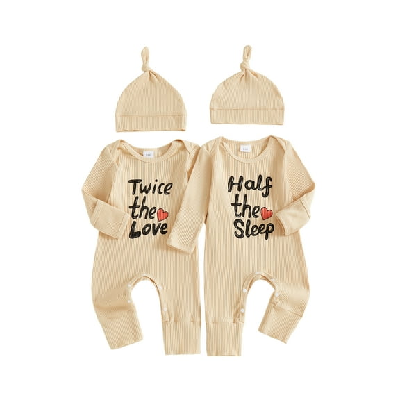 BemeyourBBs Newborn Twins Matching Outfits for Baby Boy Girl Twice The Love Half The Sleep Romper Long Sleeve Jumpsuit Hat 2Piece Come Home Outfit Spring Fall Winter Clothes Set