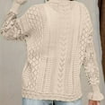thumbnail image 5 of TFEOQRY Pullover Sweater for Women Solid Color Hollow Knitwear Long Sleeved Round Neck Sweater Top Beige, 5 of 5
